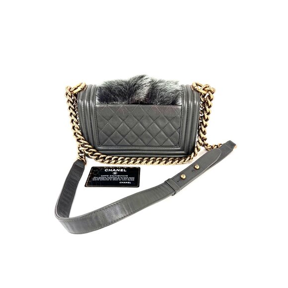 Chanel Small Boy Flap Quilted Goat Hair Gray Leather Shoulder Bag RARE - Picture 2 of 16